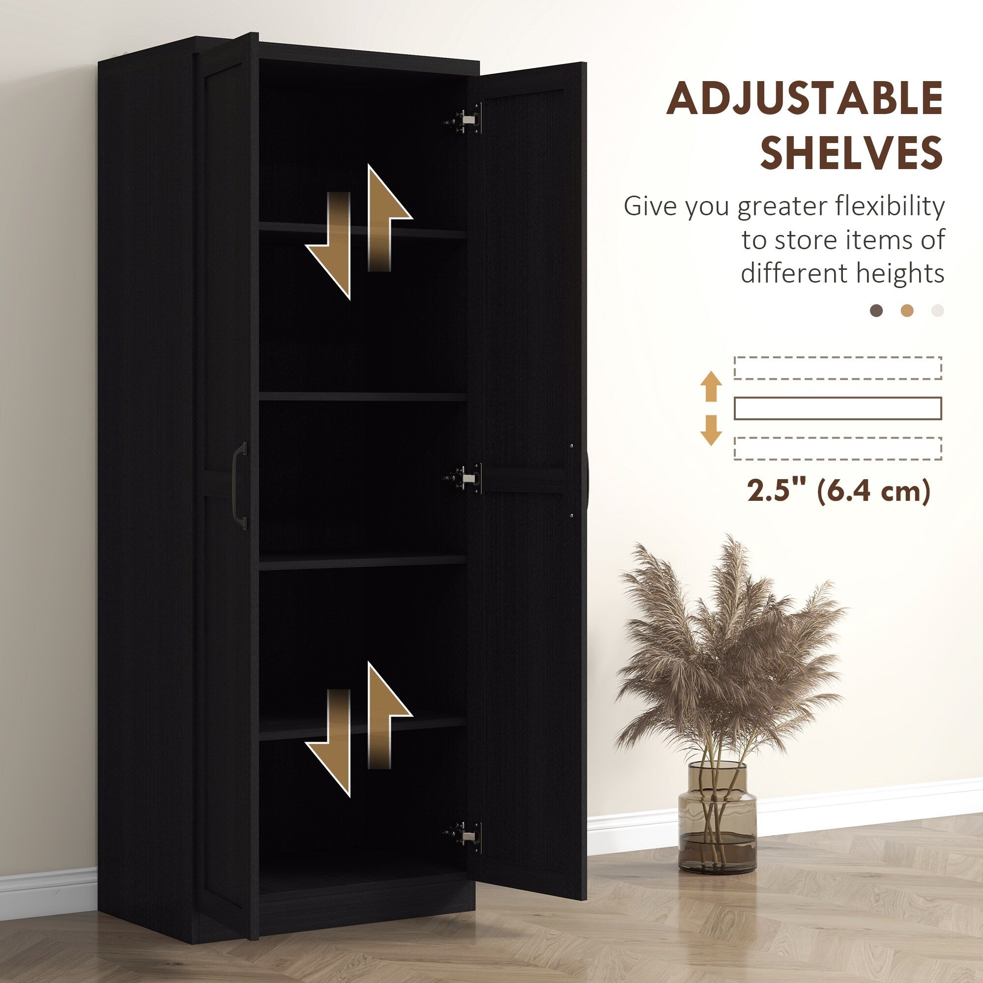 HOMCOM Garde-manger de cuisine 63 pouces à 2 portes, armoire de rangement autoportante avec 5 étagères et 2 étagères réglables pour salle à manger