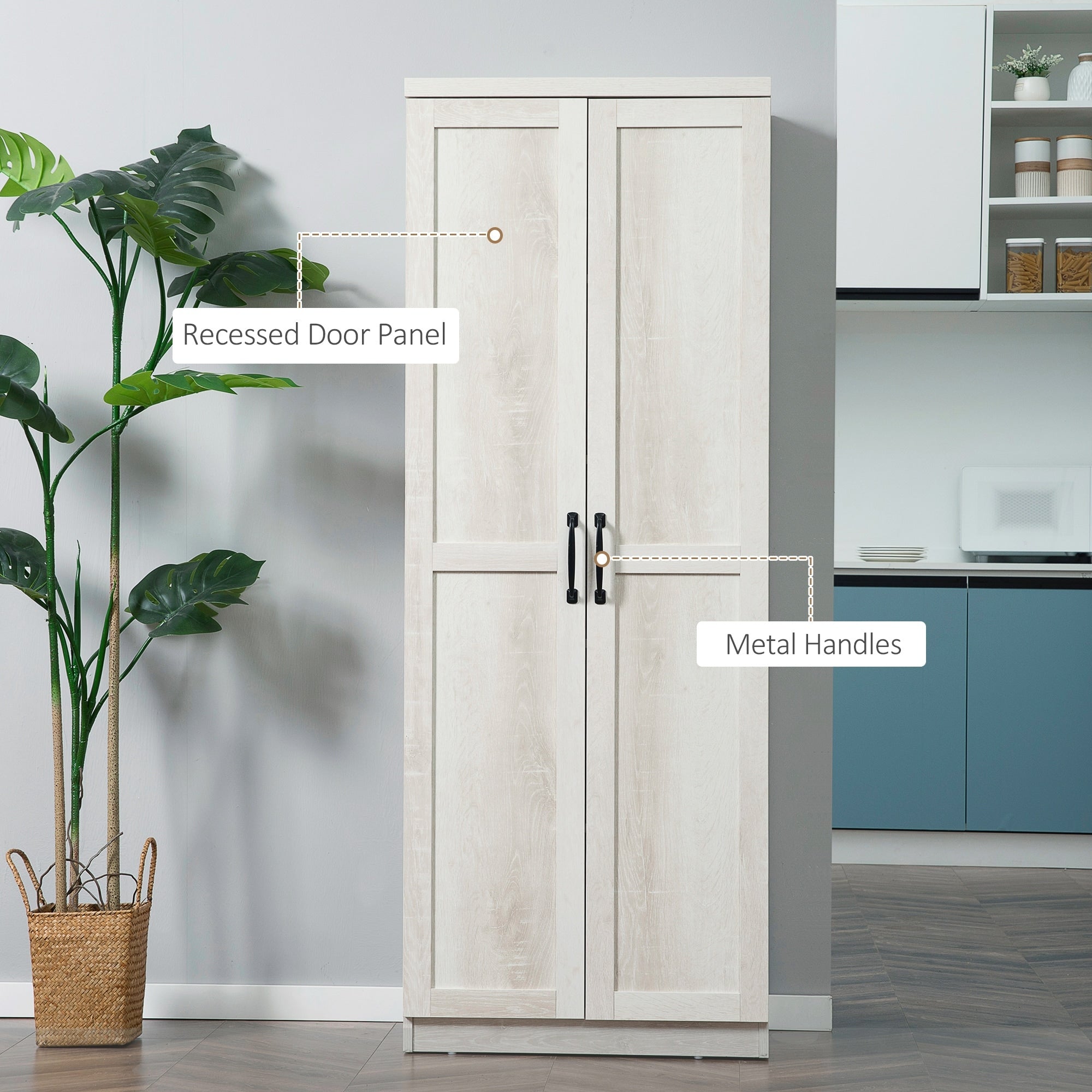 HOMCOM Garde-manger de cuisine 63 pouces à 2 portes, armoire de rangement autoportante avec 5 étagères et 2 étagères réglables pour salle à manger