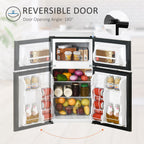 Mini-réfrigérateur HOMCOM à deux portes avec congélateur, réfrigérateur compact de 3,2 pi³ avec étagère réglable, thermostat réglable