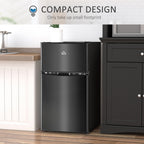 Mini-réfrigérateur HOMCOM à deux portes avec congélateur, réfrigérateur compact de 3,2 pi³ avec étagère réglable, thermostat réglable