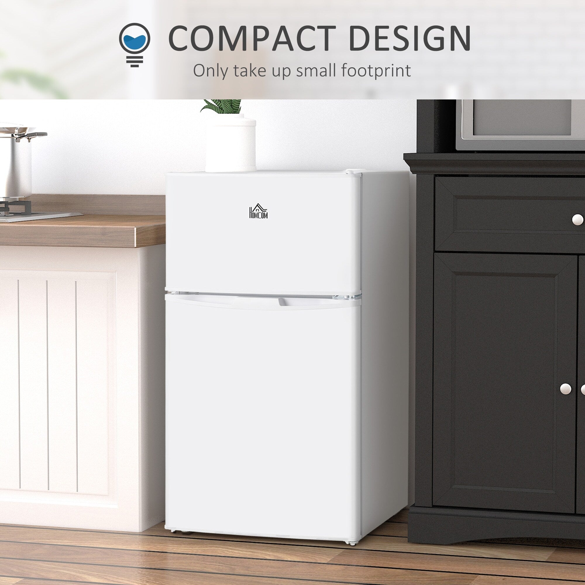 Mini-réfrigérateur HOMCOM à deux portes avec congélateur, réfrigérateur compact de 3,2 pi³ avec étagère réglable, thermostat réglable