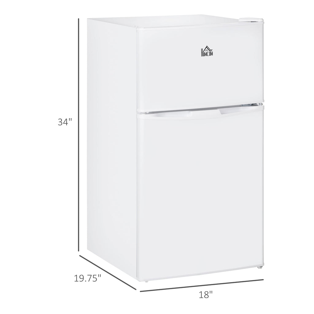 Mini-réfrigérateur HOMCOM à deux portes avec congélateur, réfrigérateur compact de 3,2 pi³ avec étagère réglable, thermostat réglable