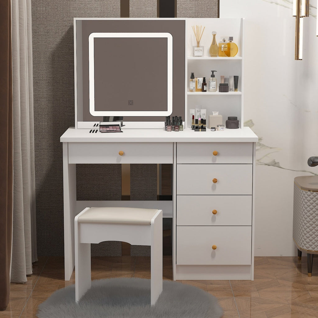 Coiffeuse Kerrogee avec miroir éclairé réglable et tabouret - 100L x 50l x 136H