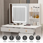 Coiffeuse Kerrogee avec miroir éclairé réglable et tabouret - 100L x 50l x 136H