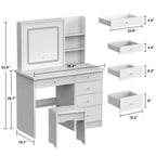 Coiffeuse Kerrogee avec miroir éclairé réglable et tabouret - 100L x 50l x 136H