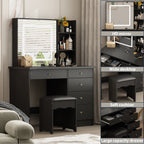 Coiffeuse Kerrogee avec miroir éclairé réglable et tabouret - 100L x 50l x 136H