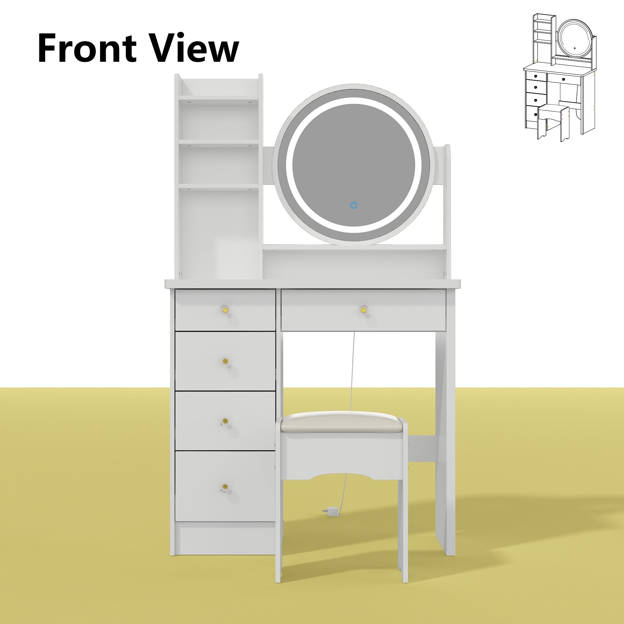 Ensemble de Coiffeuse Maquillage avec Miroir Tactile et Tabouret
