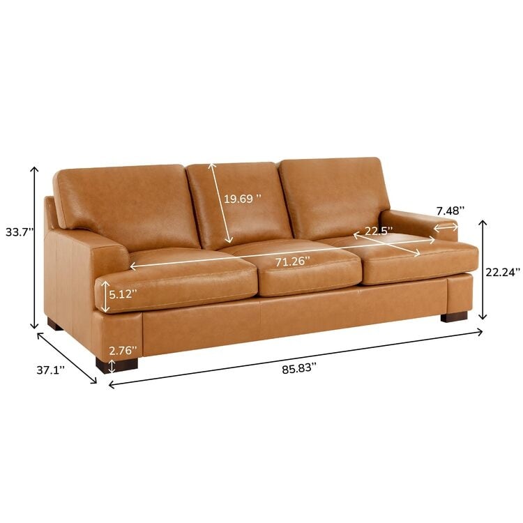 Canapé moderne en cuir véritable avec pieds en bois et coussin traversin supplémentaire