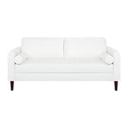 Canapé moderne en cuir véritable avec pieds en bois et coussin traversin supplémentaire