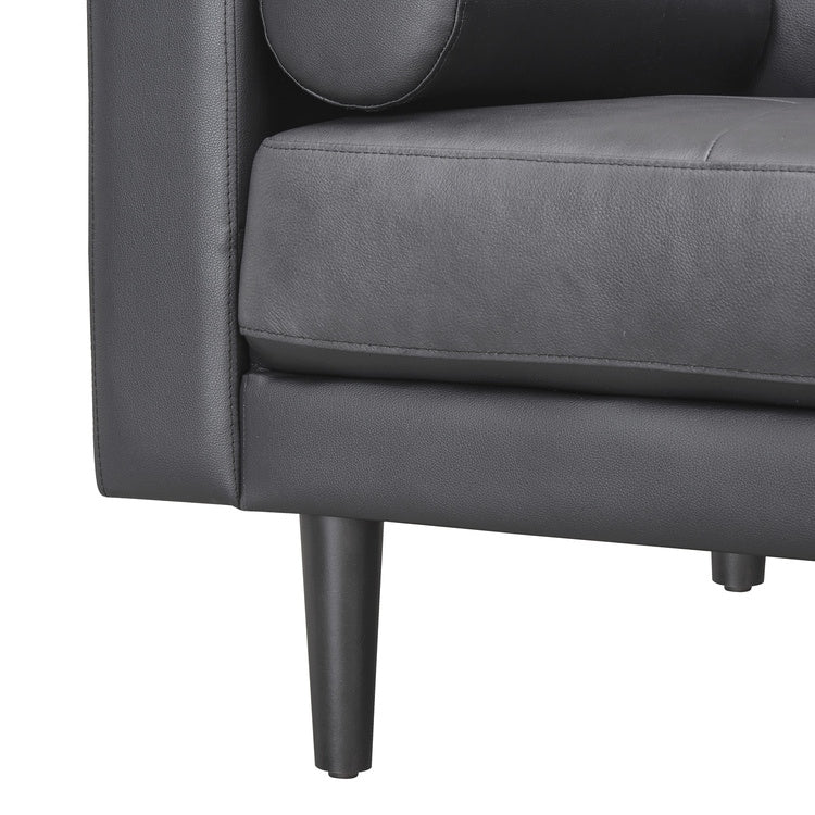 Canapé moderne en cuir véritable avec pieds en bois et coussin traversin supplémentaire