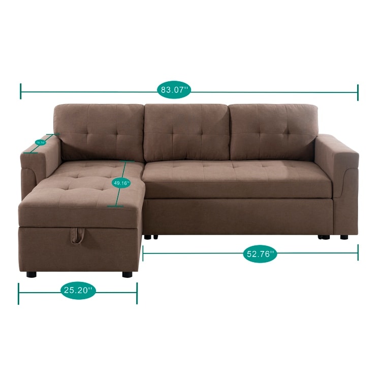 Canapé d'angle réversible avec lit gigogne, méridienne de rangement, pieds durables,