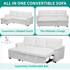 Canapé d'angle réversible avec lit gigogne, méridienne de rangement, pieds durables,