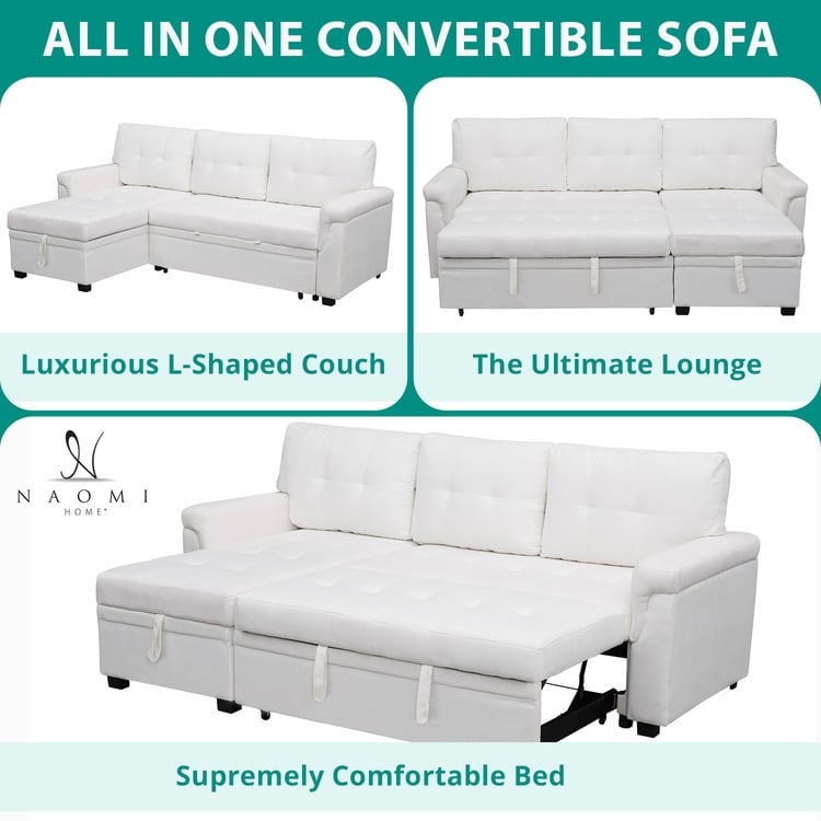 Canapé d'angle réversible avec lit gigogne, méridienne de rangement, pieds durables,