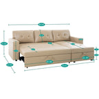 Canapé d'angle réversible avec lit gigogne, méridienne de rangement, pieds durables,
