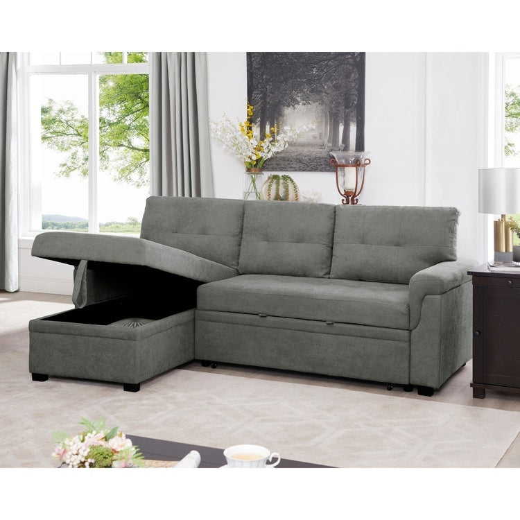 Canapé d'angle réversible avec lit gigogne, méridienne de rangement, pieds durables,
