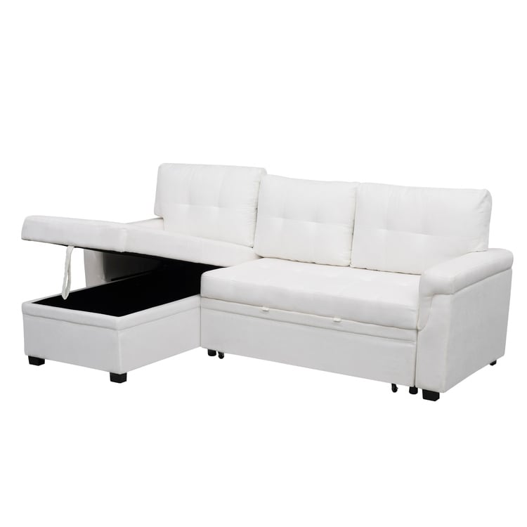 Canapé d'angle réversible avec lit gigogne, méridienne de rangement, pieds durables,