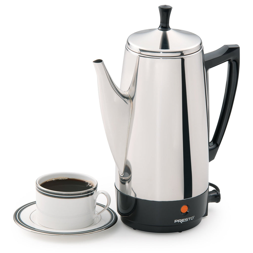 Cafetière à percolateur Presto en acier inoxydable, 12 tasses, robuste, argent - 2.79