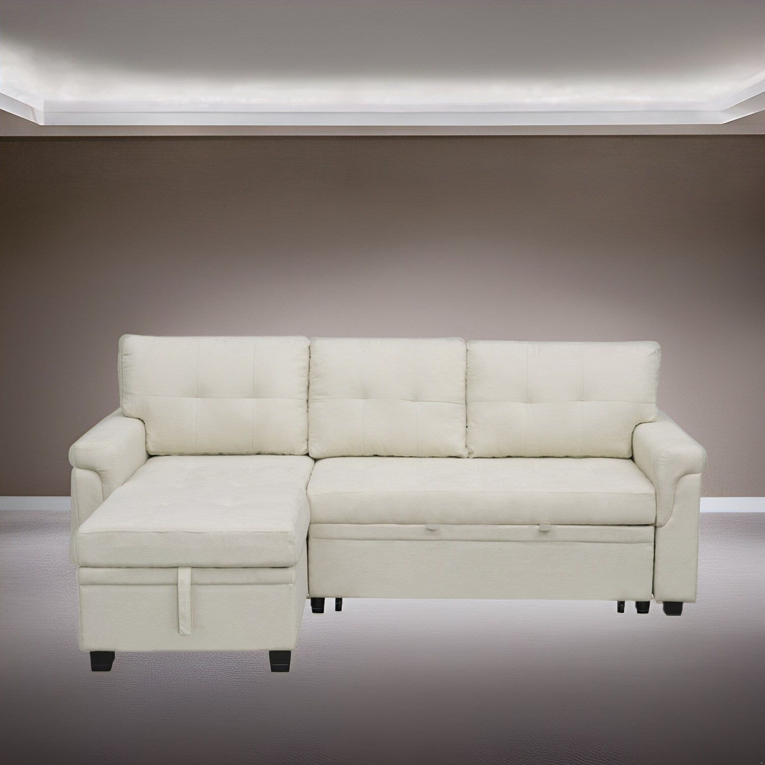 Canapé d'angle réversible avec lit gigogne, méridienne de rangement, pieds durables,