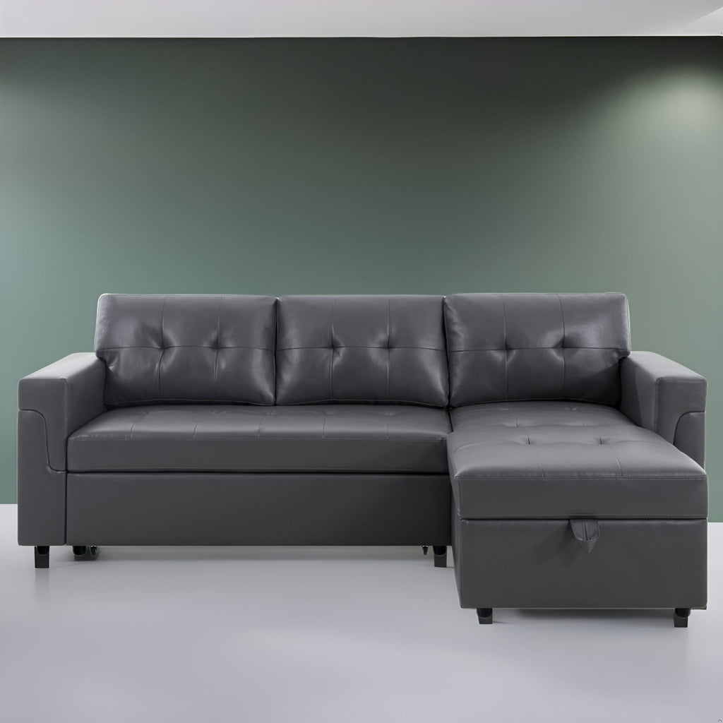 Canapé d'angle réversible avec lit gigogne, méridienne de rangement, pieds durables,
