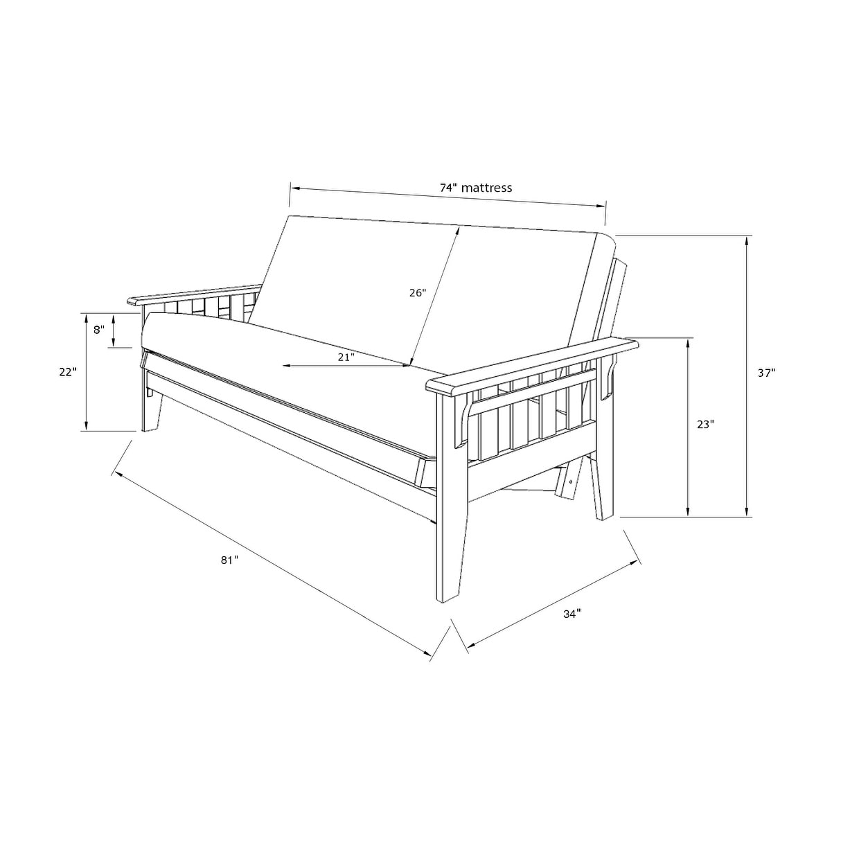 Ensemble de futon rustique pleine grandeur Somette Tucson en noyer avec matelas