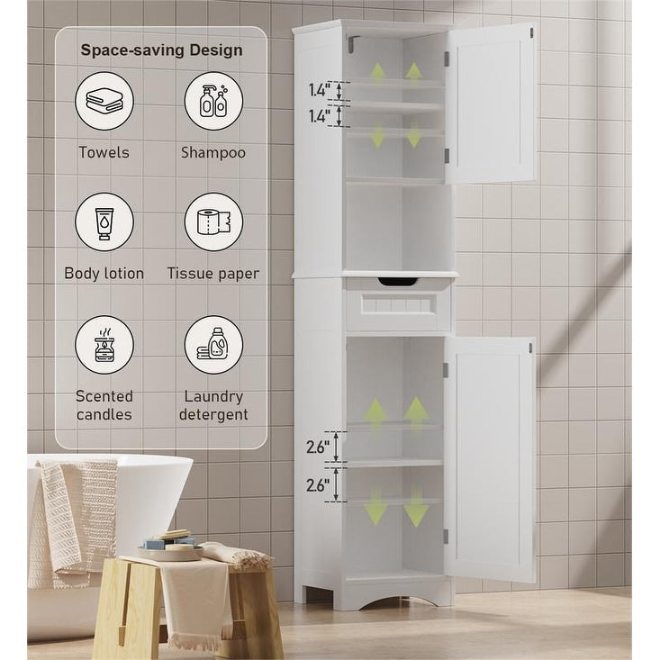 Meuble de rangement haut de salle de bain étroit de 170 cm, armoire autoportante en bois massif à 5 niveaux