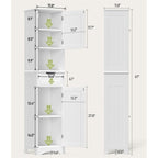 Meuble de rangement haut de salle de bain étroit de 170 cm, armoire autoportante en bois massif à 5 niveaux