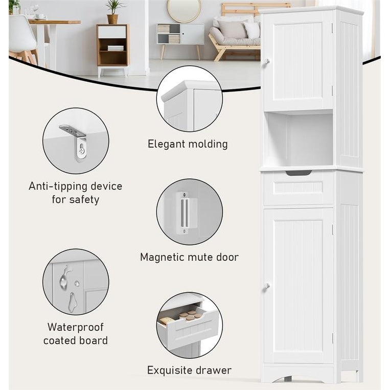 Meuble de rangement haut de salle de bain étroit de 170 cm, armoire autoportante en bois massif à 5 niveaux