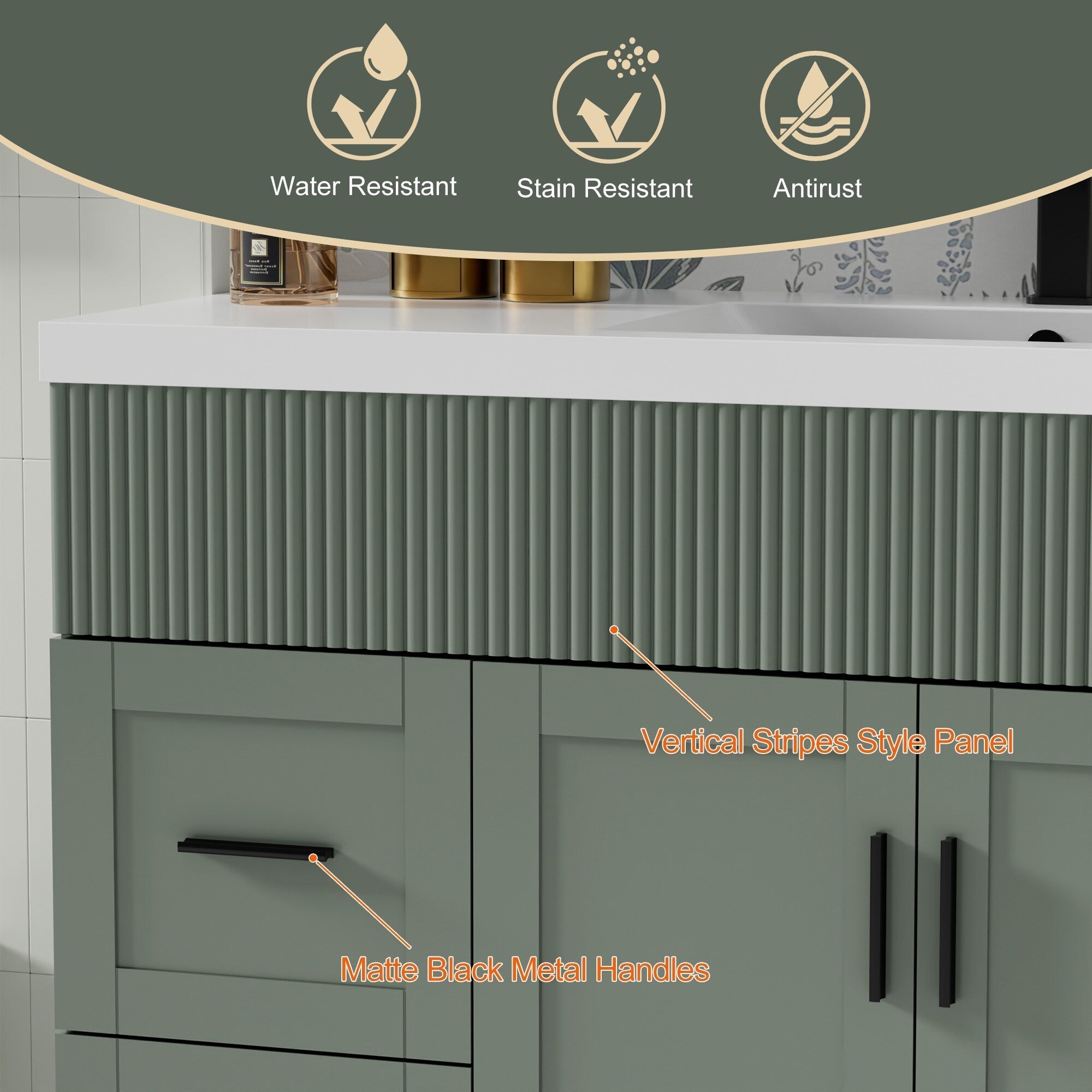 Meuble-lavabo de salle de bain Wavy Line 30/36/48 avec évier et robinet
