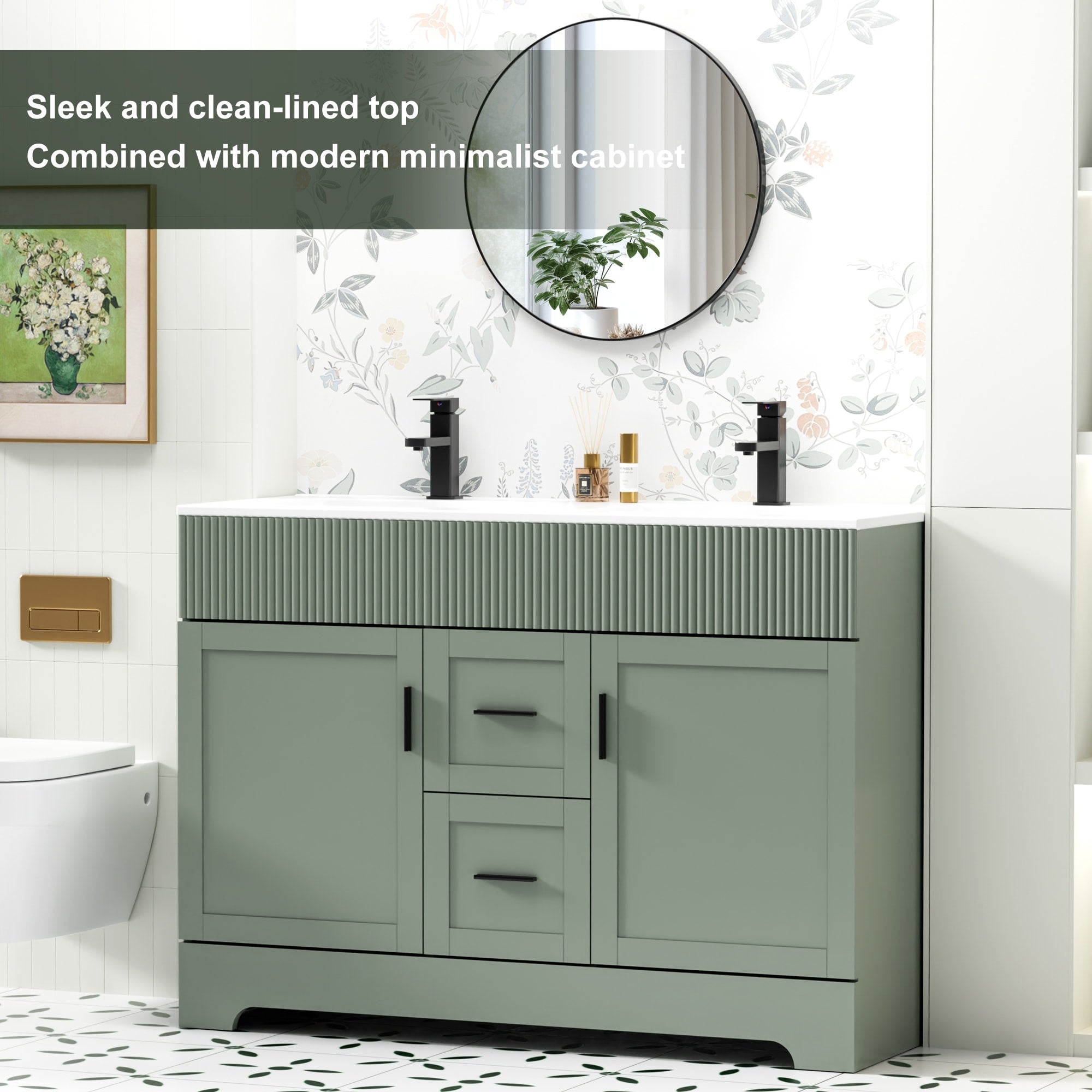 Meuble-lavabo de salle de bain Wavy Line 30/36/48 avec évier et robinet