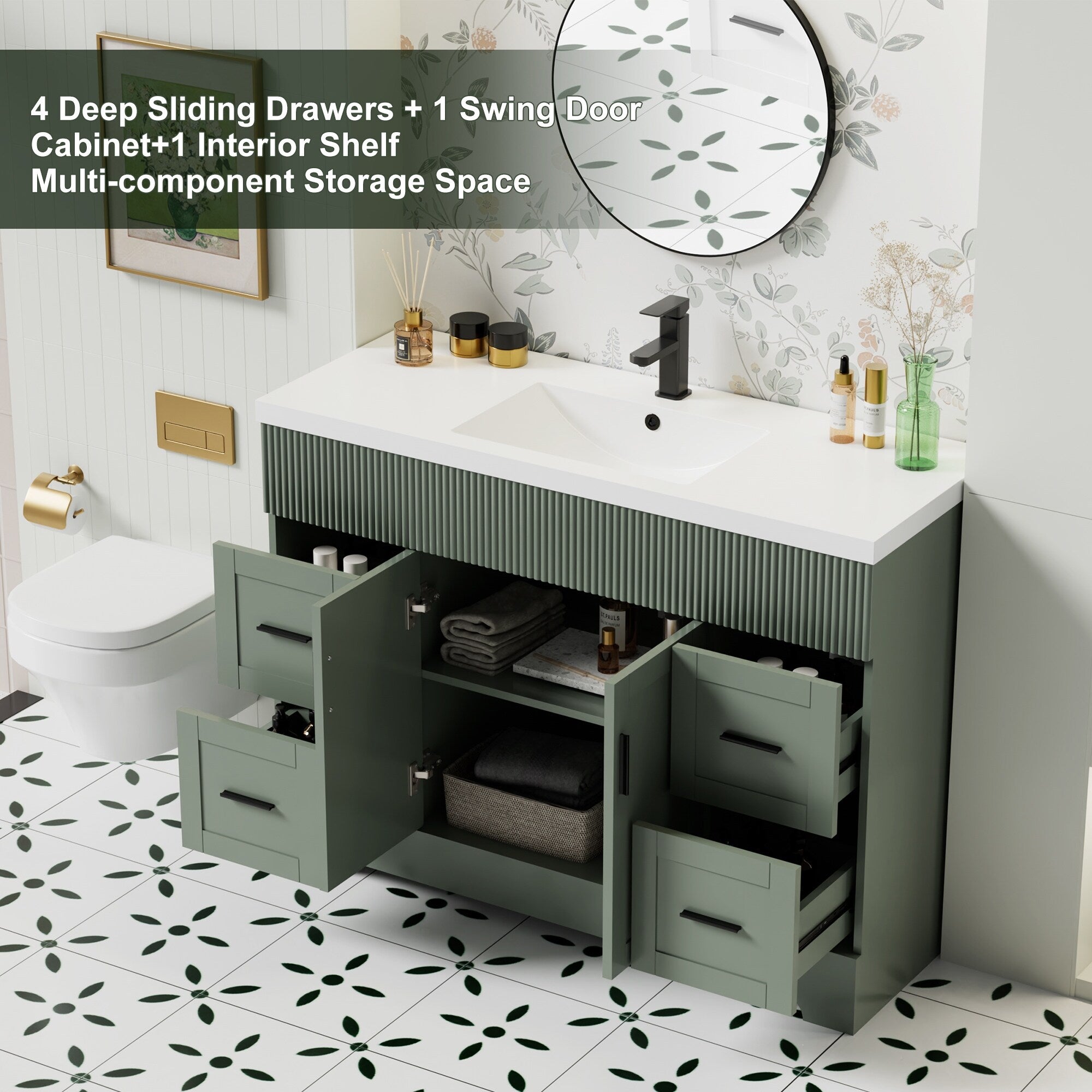 Meuble-lavabo de salle de bain Wavy Line 30/36/48 avec évier et robinet