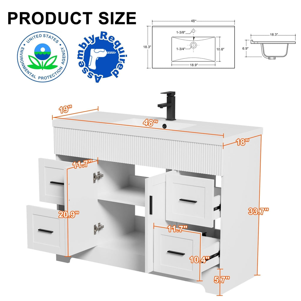 Meuble-lavabo de salle de bain Wavy Line 30/36/48 avec évier et robinet