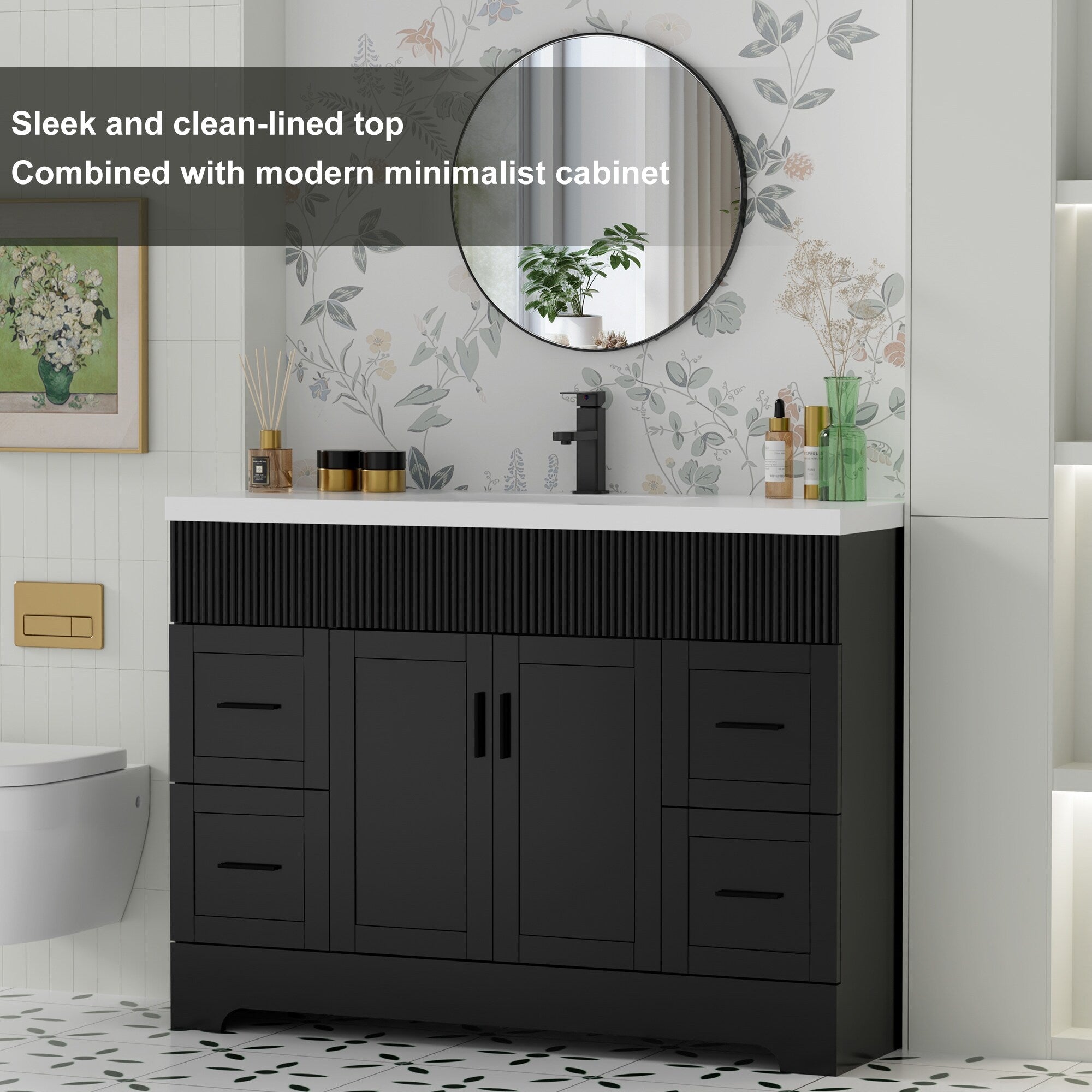 Meuble-lavabo de salle de bain Wavy Line 30/36/48 avec évier et robinet