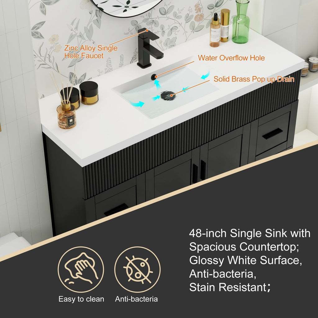 Meuble-lavabo de salle de bain Wavy Line 30/36/48 avec évier et robinet