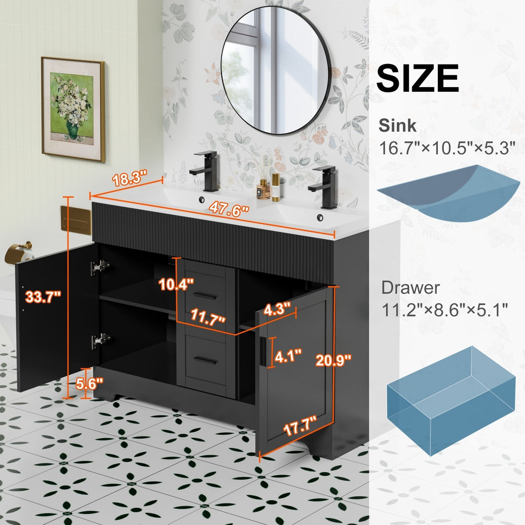 Meuble-lavabo de salle de bain Wavy Line 30/36/48 avec évier et robinet