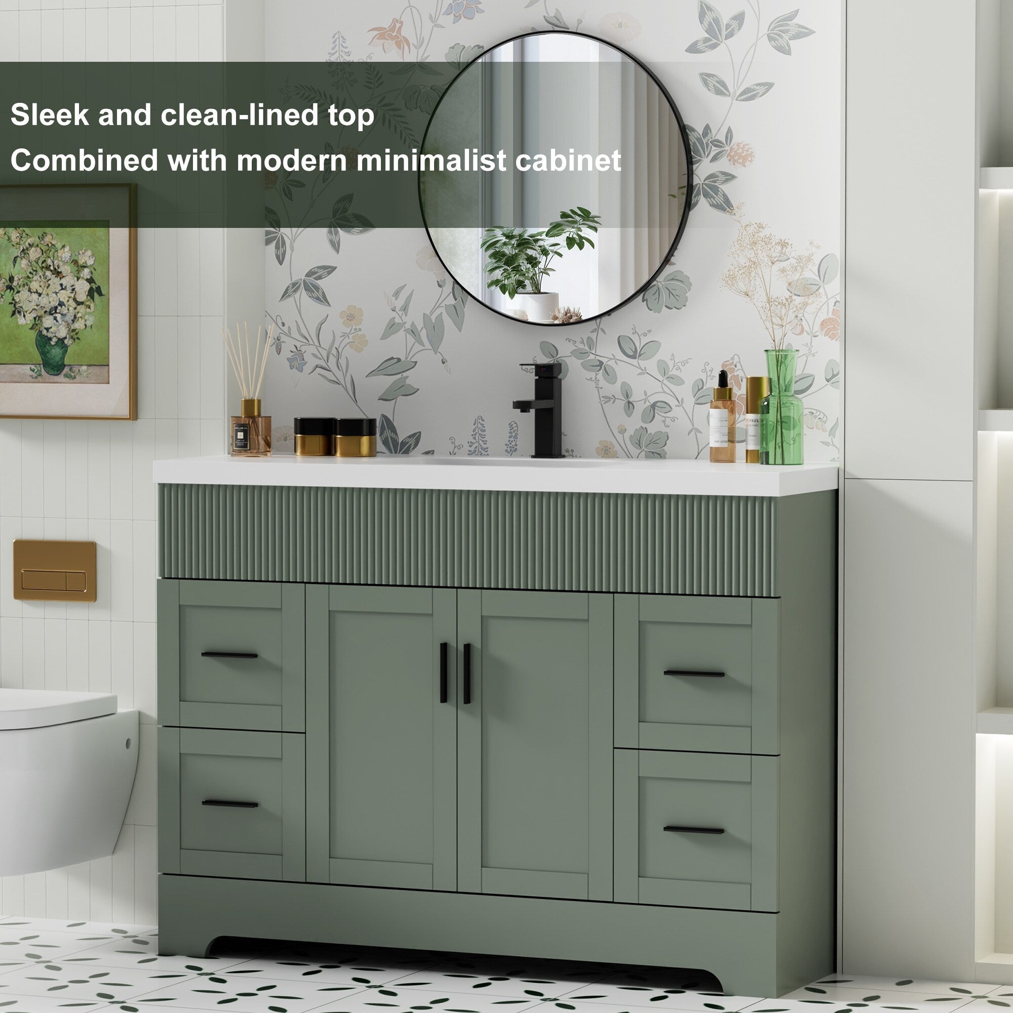 Meuble-lavabo de salle de bain Wavy Line 30/36/48 avec évier et robinet
