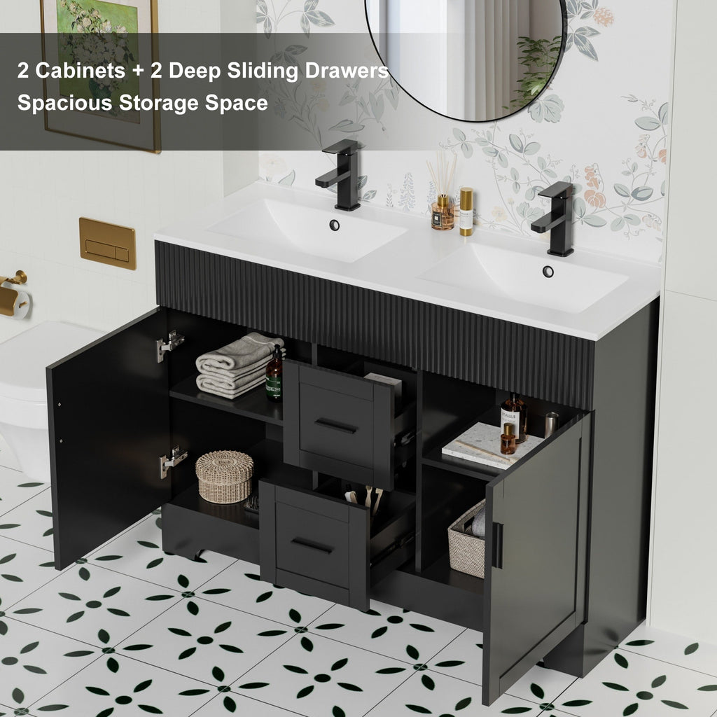 Meuble-lavabo de salle de bain Wavy Line 30/36/48 avec évier et robinet