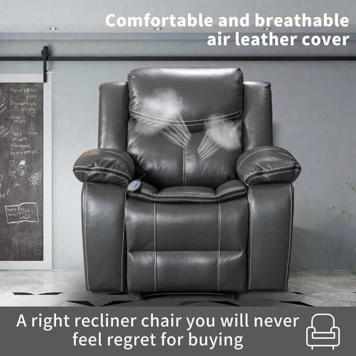 Fauteuil inclinable massant et chauffant en cuir, assise large et durable