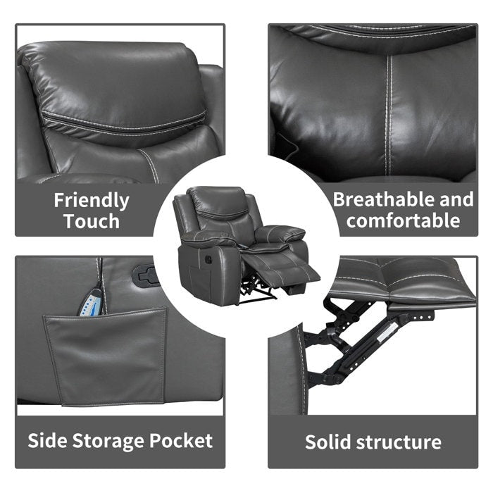 Fauteuil inclinable massant et chauffant en cuir, assise large et durable